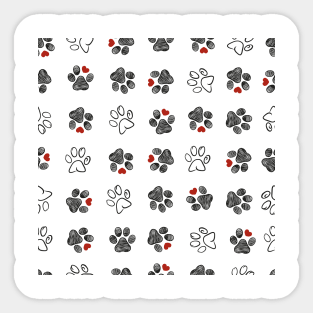 Doodle paw prints red hearts Sticker